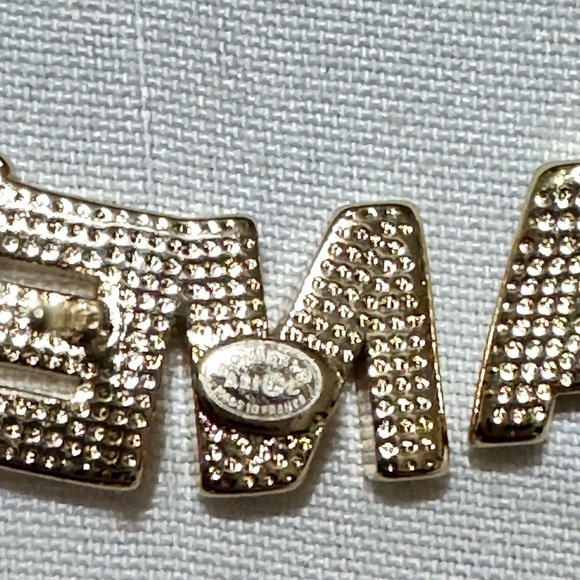CHANEL Gold Metal And Crystal Logo Letter Stud Earrings - Picture 5 of 7